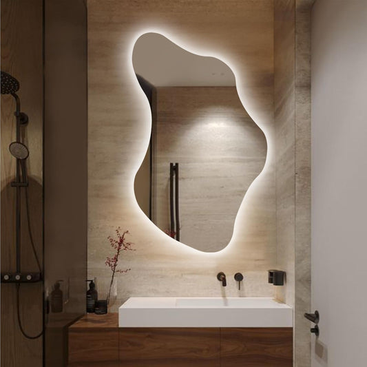 Asymmetrical Led Lighted Mirror for Bathroom, Irregular Vanity Mirror with Lights, Washbasin Backlit Led